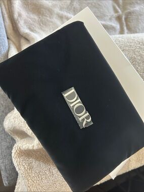 Dior Black Pouch with Silver Logo Plaque